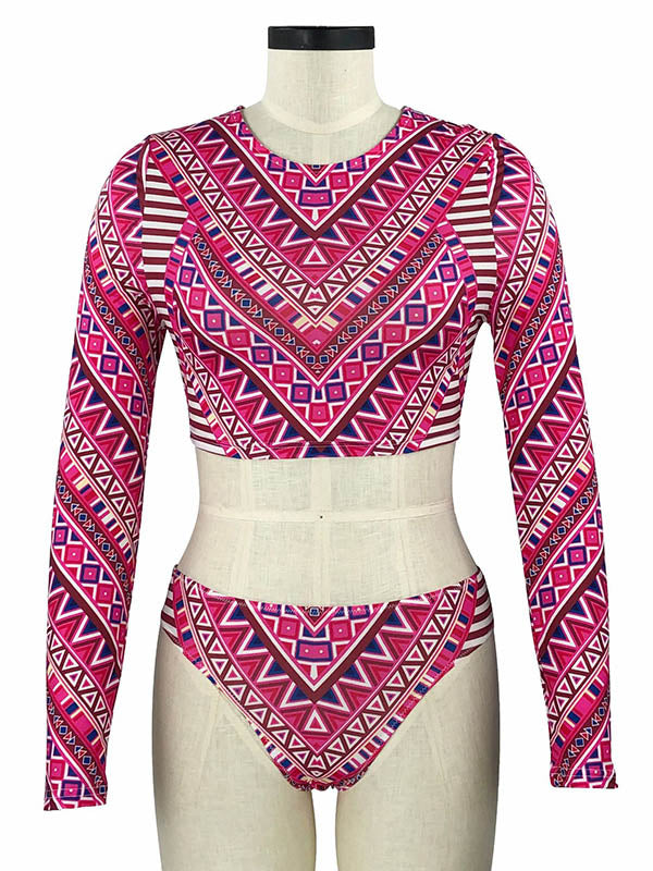 Ethnic Printed Long Sleeve Split Wetsuit