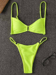 Solid Color Spaghetti-Neck Split-Joint Backless Bralette Bikini Swimsuit