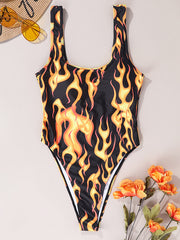 Floral Sleeveless U-Neck Tight One-Piece Swimwear