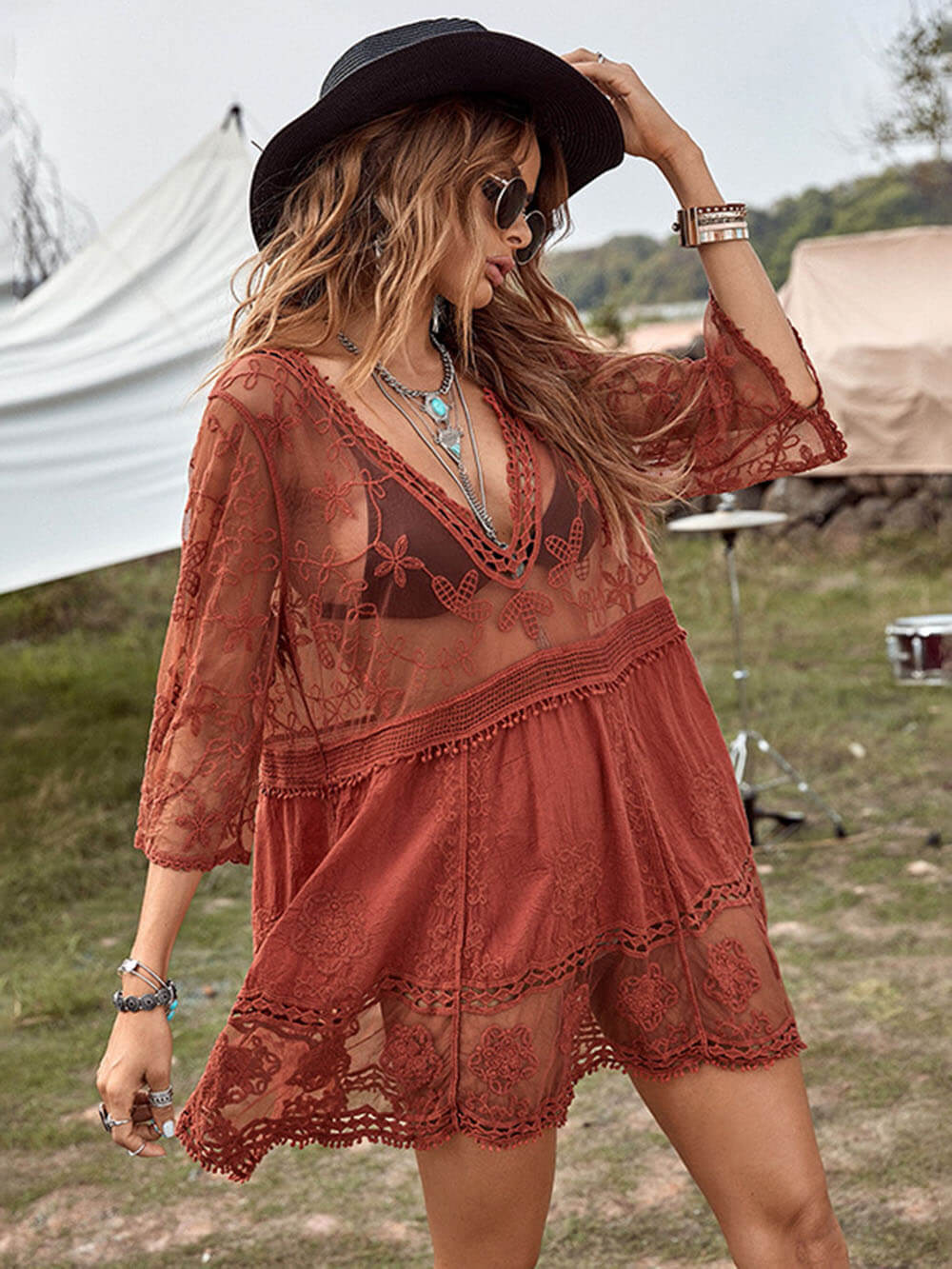 Lace Loose Beach Vacation Bikini Cover-Up Dress