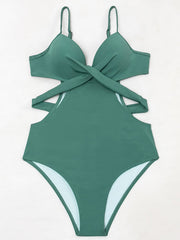 Solid Color Spaghetti-Neck Hollow Monokini Swimwear