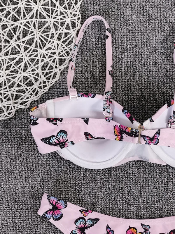 Bandeau-Bikini-Badeanzug mit Schlitz und Bügel mit Blumenmuster 