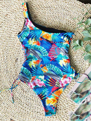 One-Shoulder Floral-Print Bandage One-Piece Swimwear