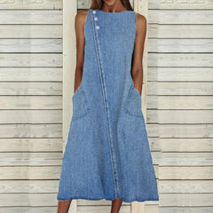 Loose Waist Solid Jean Long Dress