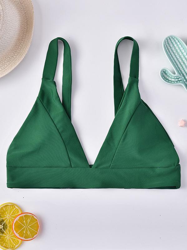 Solid Color Deep V-Neck Bikini Top Swimwear