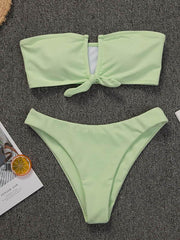 Einfarbiger Bikini-Badeanzug mit Knoten 