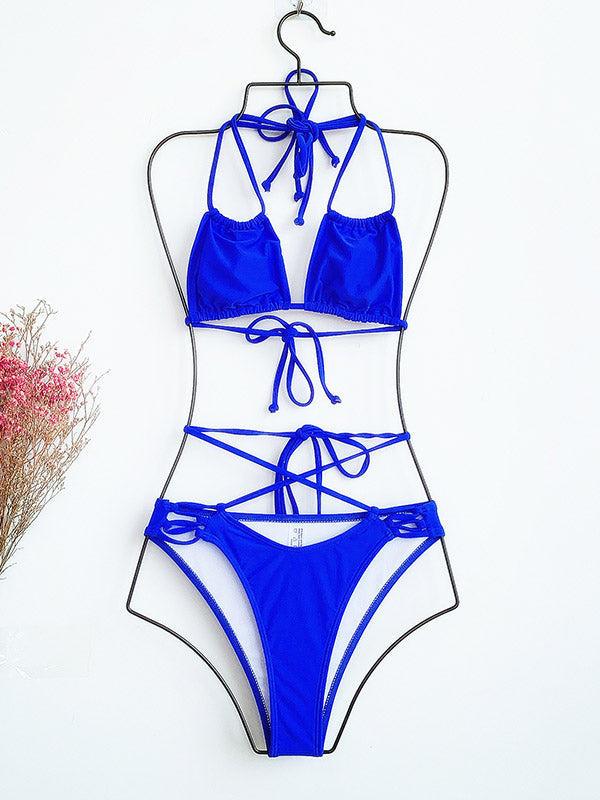 Sexy Bandage Hollow Split Bikini Swimsuit