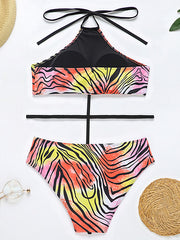 Monokini Multi-Color Striped Hollow One-Piece Swimwear