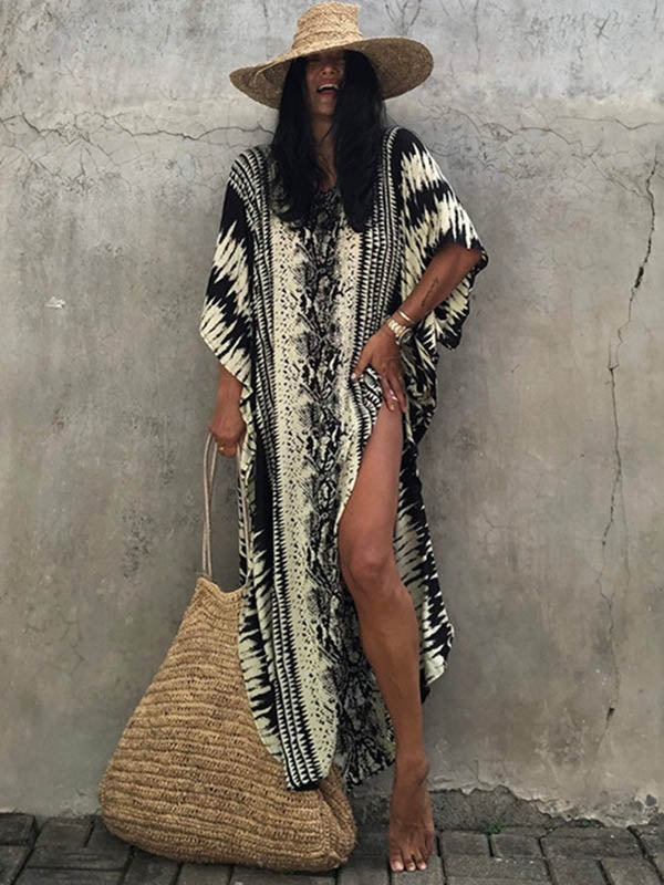 Loose H-Line V-Neck Bandage Snake-Print Cover-Up Swimwear