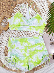 Blooming Gradient Drawstring Boxer Split Swimsuit