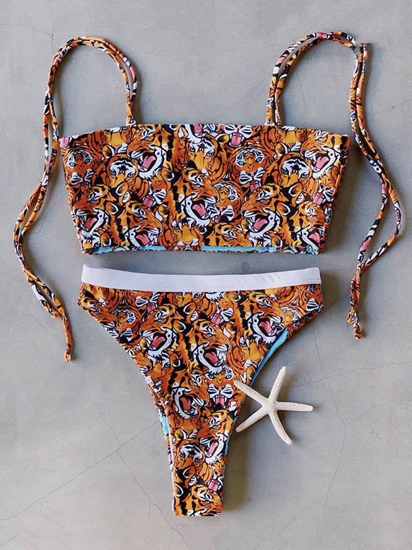 Sexy Bandage Tiger Printed Bikini Swimsuit