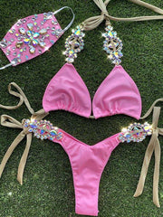 Embellished Gorgeous Bandage Triangles Split Bikini Swimsuit