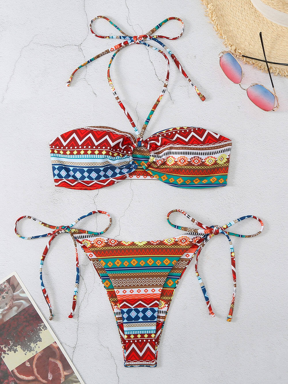 Bikini-Set mit Rautenblock-Print