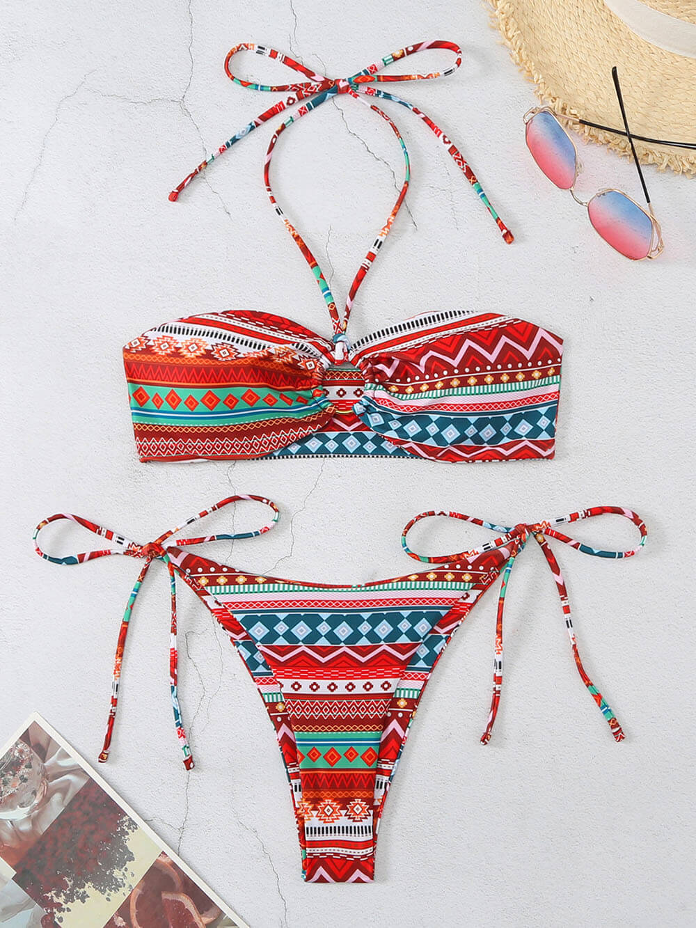 Bikini-Set mit Rautenblock-Print