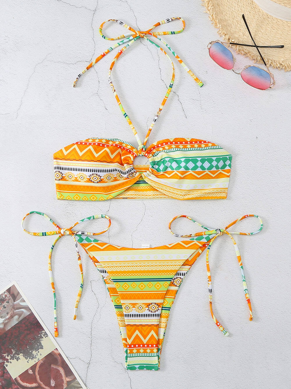 Bikini-Set mit Rautenblock-Print