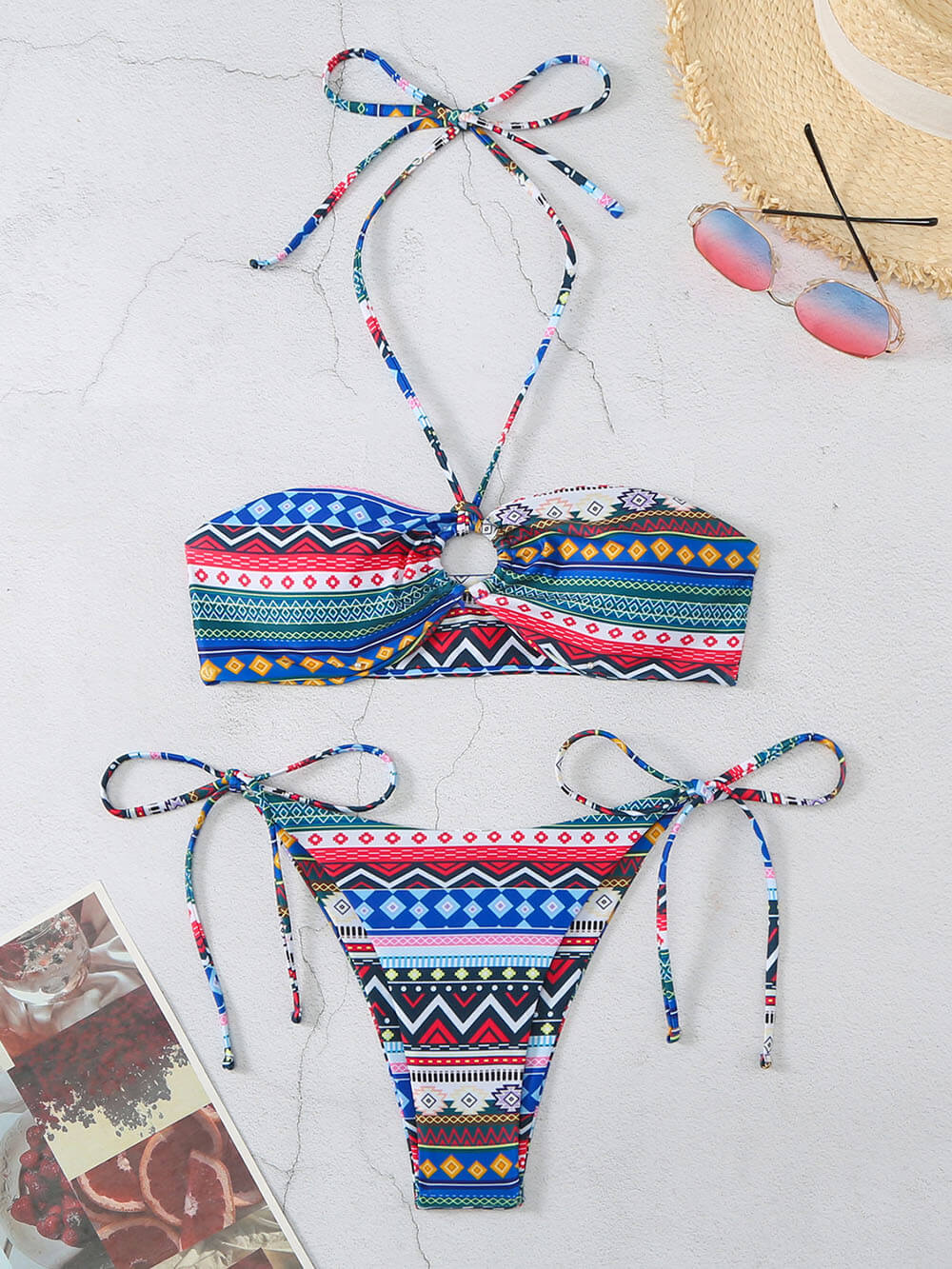 Bikini-Set mit Rautenblock-Print