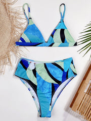 Spaghetti-Neck Color-Block Triangles High-Waisted Bikini Swimwear