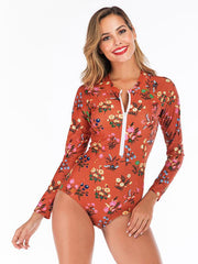 Floral Printed Zipper Collar Wetsuit