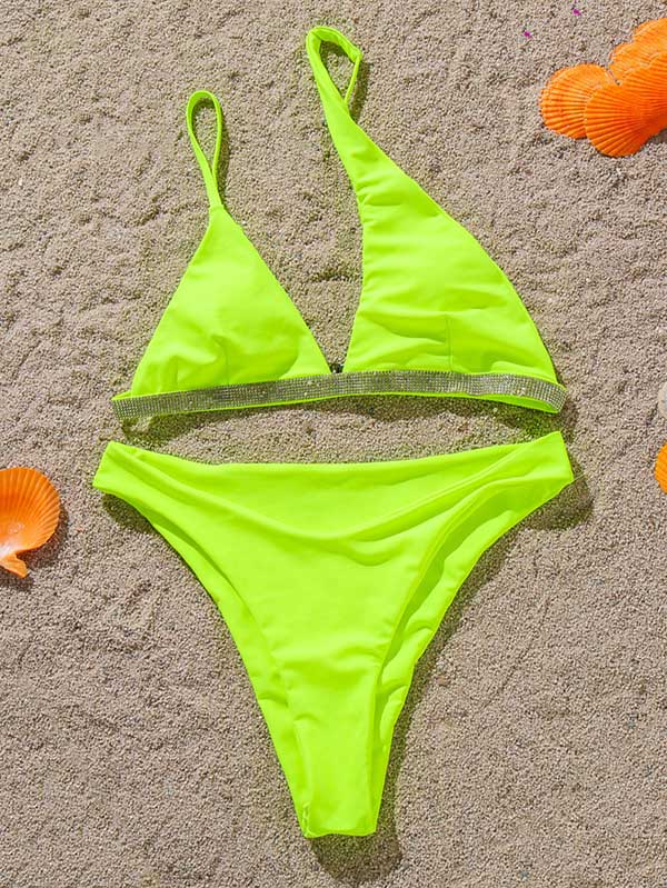 Asymmetric One-Shoulder Hollow Split Bikini Swimsuit