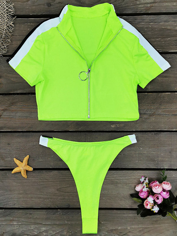 Short Sleeve Zipper Tight Brazilian Tankini Swimwear