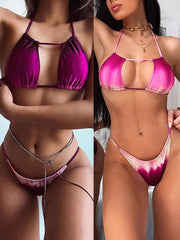 Gradient Bandage Hollow Split Bikini Swimsuit