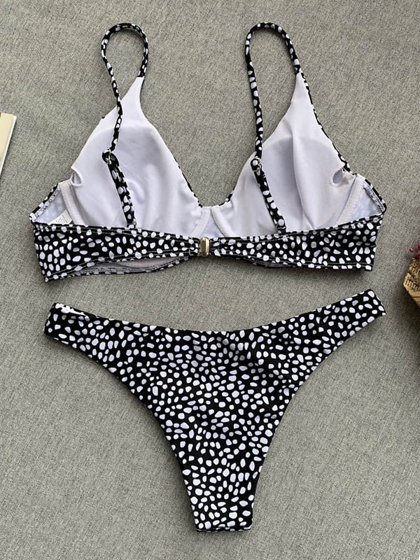 Spaghetti-Ausschnitt Polka Dot Bügel-Bralette Hipster Bikini Bademode 