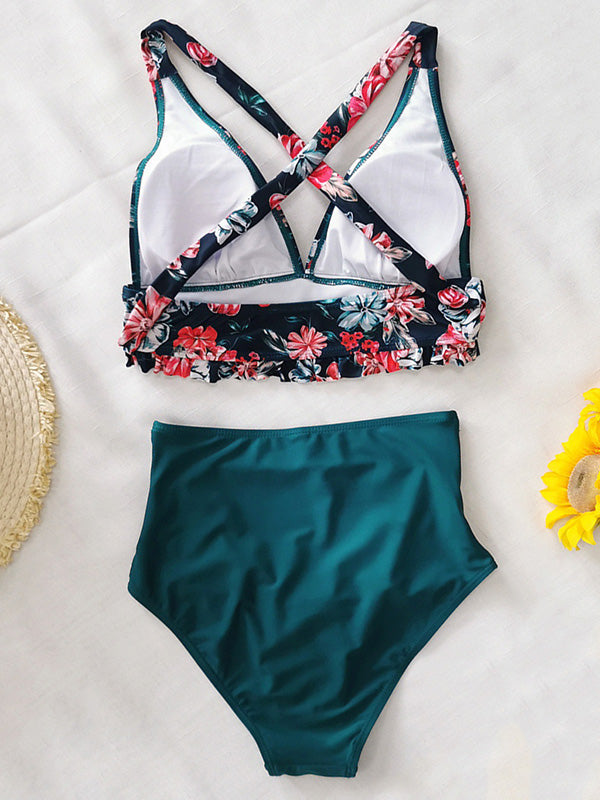 Floral Printed High Waisted Bikini Swimsuit