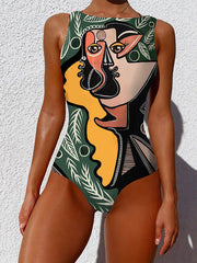 Abstract Printed Cartoon One-Piece Swimsuit