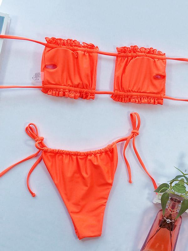 Sexy Fold Hollow Bikini Swimsuit