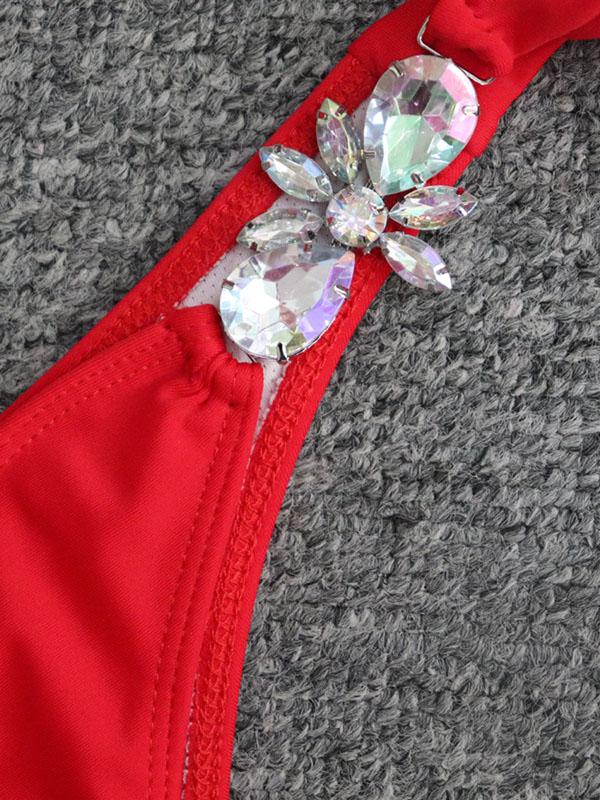 Gorgeous Embellished Knotted Triangles Split Bikini Swimsuit