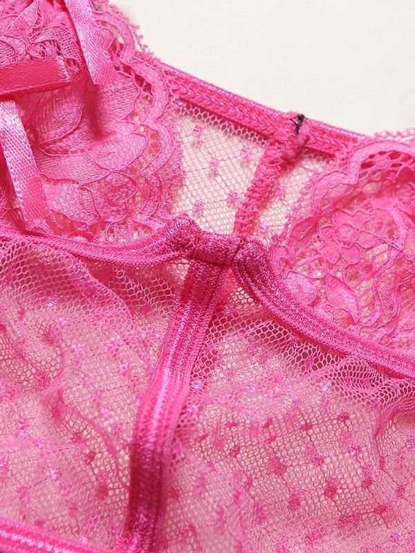 Dreiteiliges Dessous-Set mit Spitzenschleife und Schlitz 