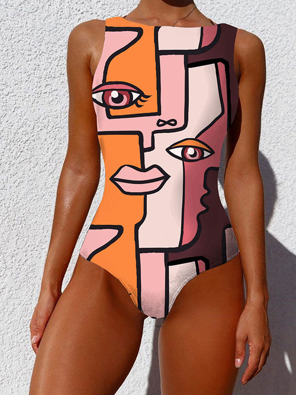 Abstract Printed Cartoon One-Piece Swimsuit