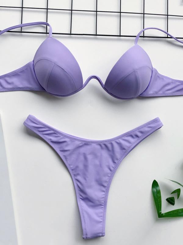 Solid Color Underwired Split-Joint Split Bikini Swimsuit