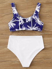 Bikini-Badeanzug mit Blumenmuster, Farbblock, U-Ausschnitt und Schlitz 