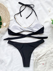 Plain Bandage Glitter Split Bikini Swimsuit