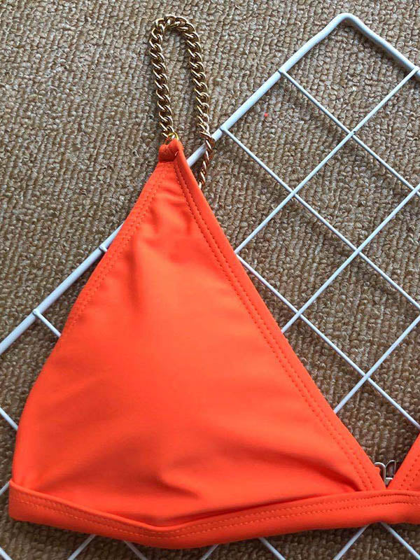 Spaghetti-Neck Split-Joint Chain Triangles Brazilian Bikini Swimwear