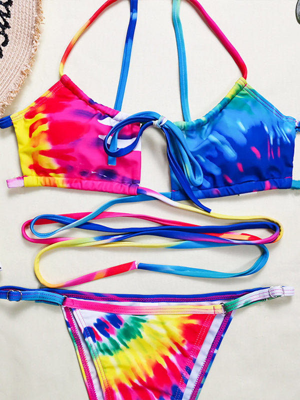 Halterneck Multi Color Bandage Bikini Swimwear