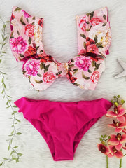 Ruffled Bowknot Split-Front Bikini Swimwear