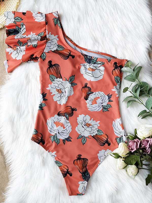 One-Shoulder Floral One-Piece Swimsuit