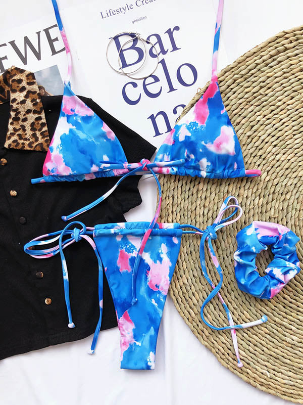 Sexy Floral Printed Bandage Split Bikini Swimsuit