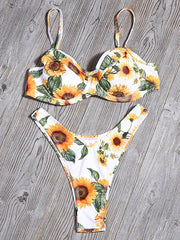 Floral-Print Underwired Spaghetti-Neck Split Bikini Swimsuit