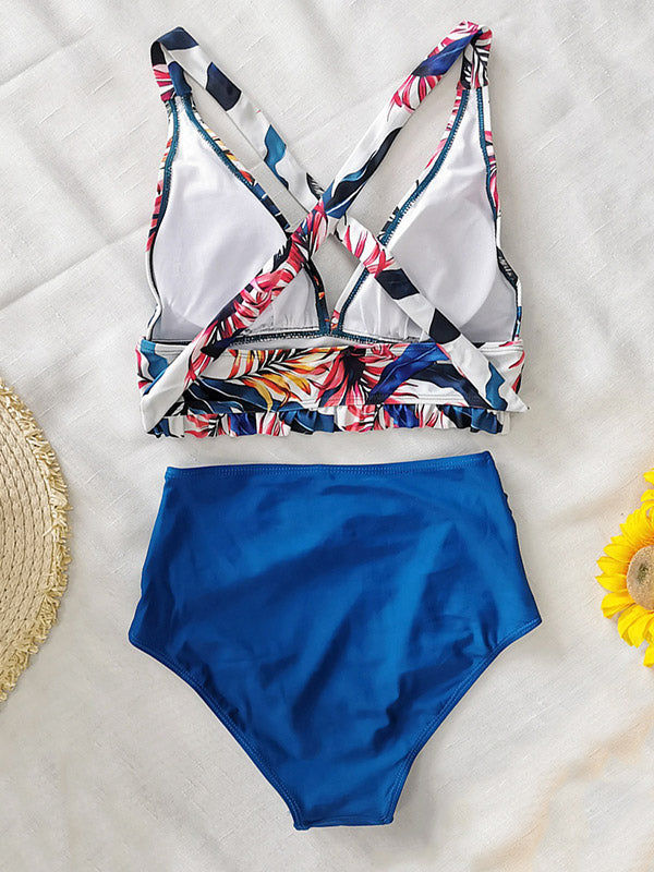 Bikini-Badeanzug mit Blumenmuster und hoher Taille 