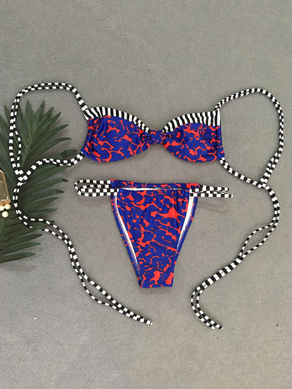 Sexy Leopard Print Bandage Split Bikini Swimsuit