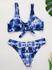 Tie-Dyed Knotted Split Bikini Swimsuit