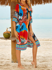 Floral-Print Half-Sleeve Cardigan Cover-Up Swimwear