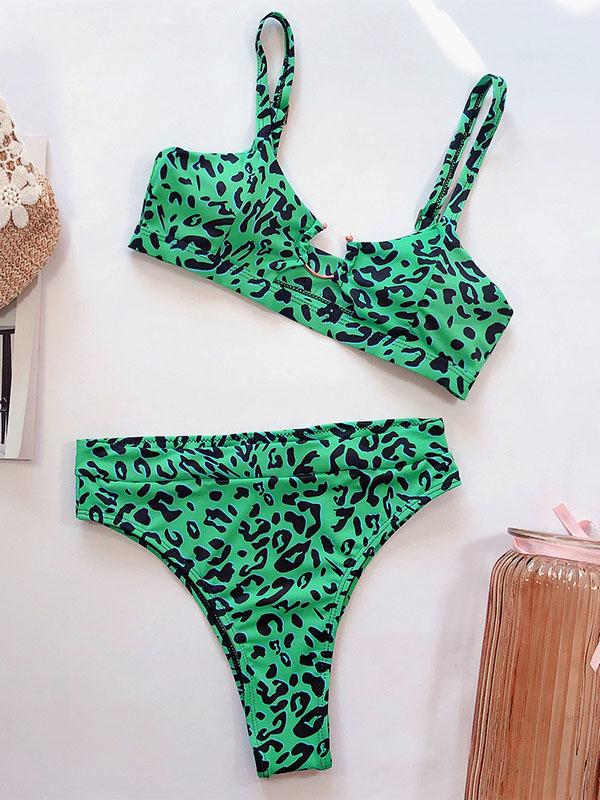 Gorgeous Embellished Hollow Split Bikini Swimsuit