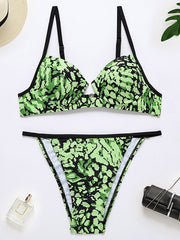 Snake-Print Underwired Bralette Brazilian Split Bikini Swimsuit