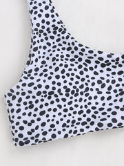 Polka-Dot Printed One-Shoulder Split Bikini Swimsuit