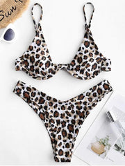 Leopard Print Underwired Triangles Split Bikini Swimsuit