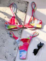 Gradient Printed Underwired Split Bikini Swimsuit